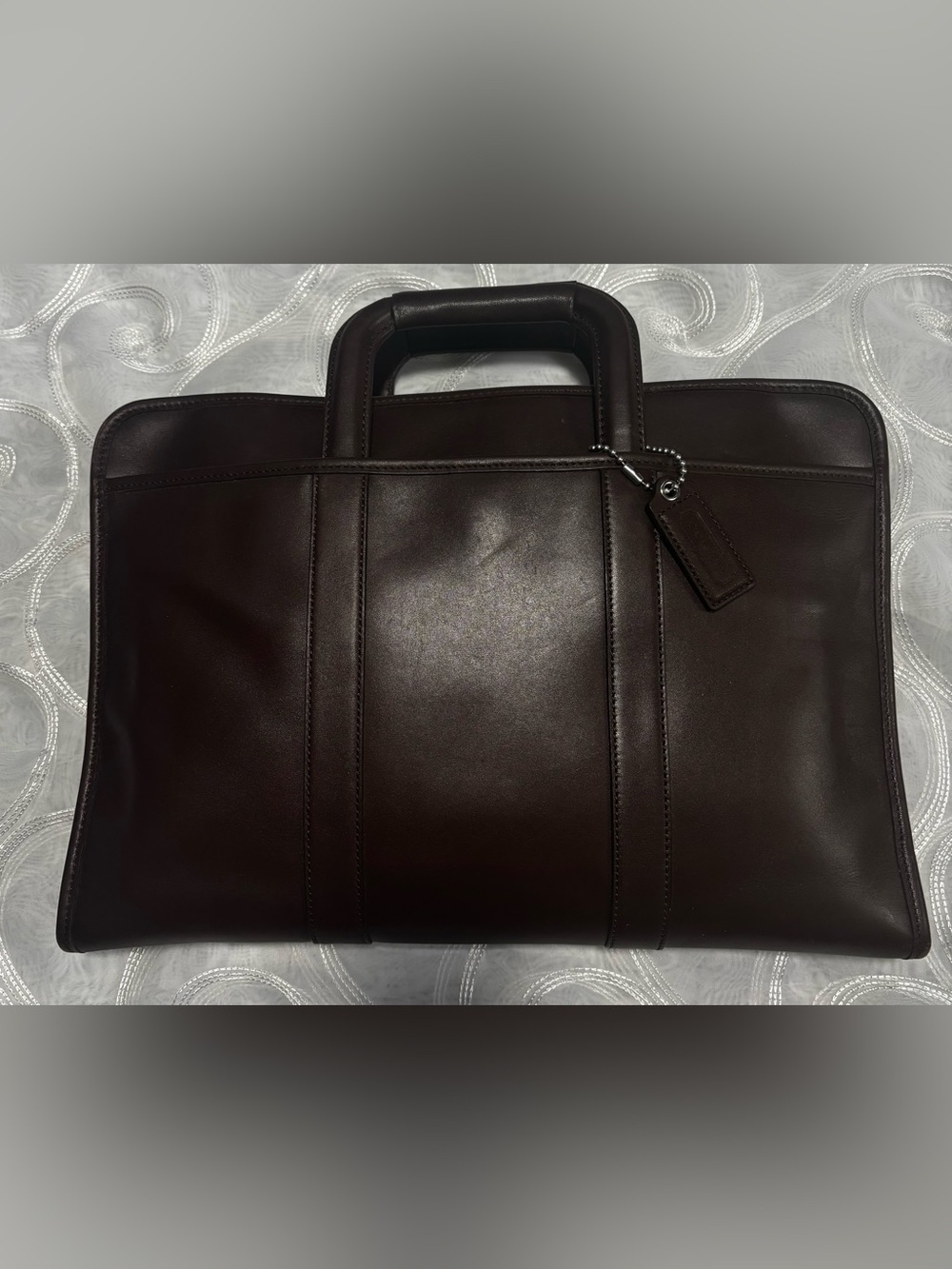 Coach Vintage Slim Dark Brown Leather Briefcase with Adjustable Top Handle